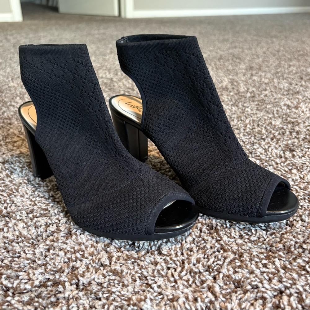 Life Stride Black Peep-Toe Heeled Boots